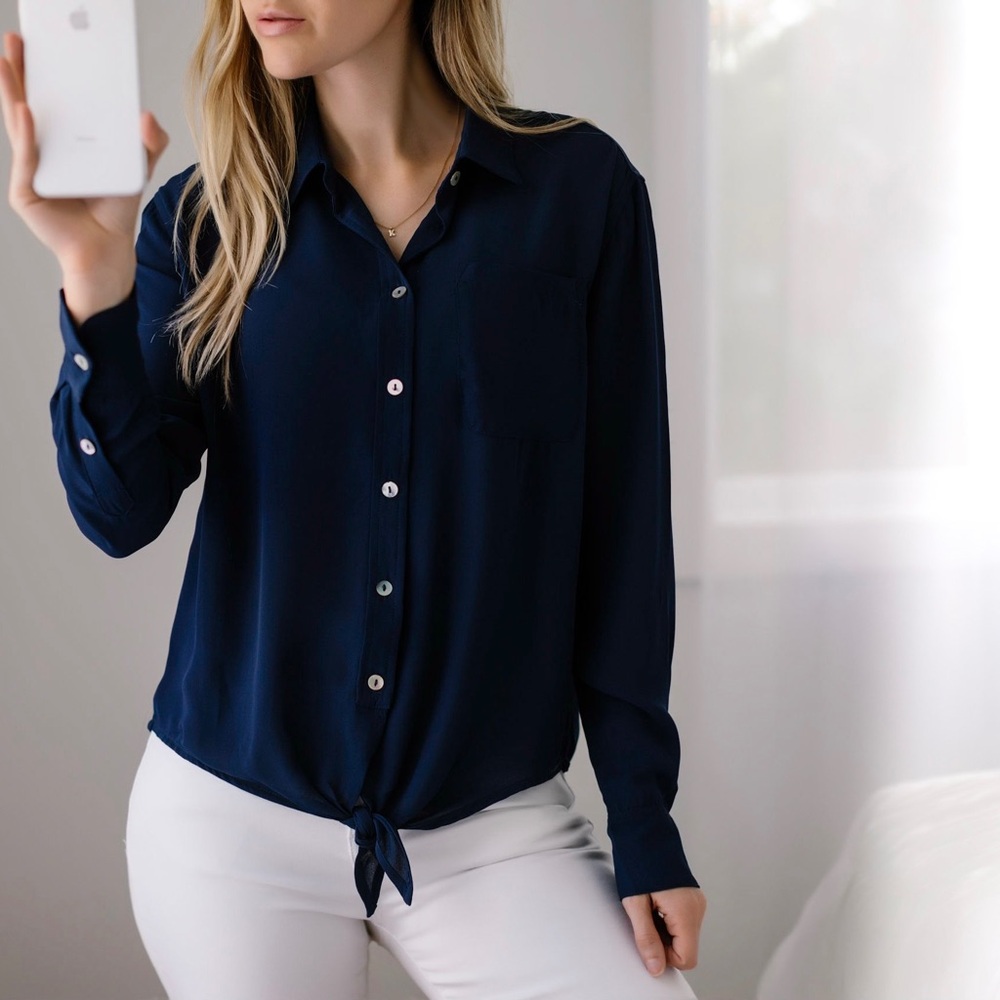 11thstreet | East Hampton Button Down Tie Front Blouse